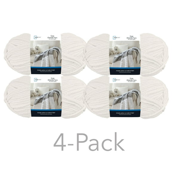 Mainstays Cozy Chenille, Bulky, 100% Polyester, Yarn, White, 220 yd, Pack of 4