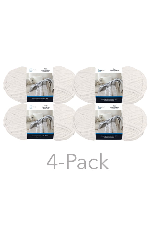Cozy Chenille, Bulky, 100% Polyester, Yarn, White, 220 yd, Pack of 4