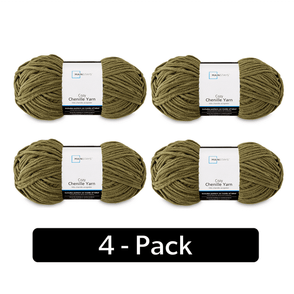 Mainstays Cozy Chenille, Bulky, 100% Polyester, Yarn, Winter Moss, 220 yd, Pack of 4