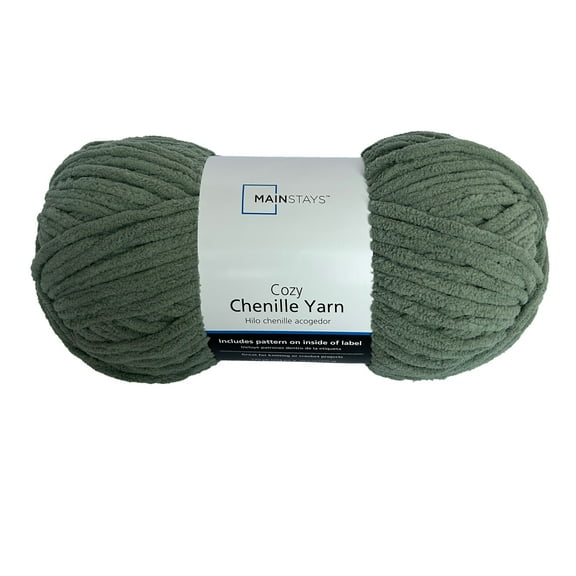 Mainstays Cozy Chenille Yarn, 220 yd, 10.5 oz, Smoke Green, 100% Polyester, Super Bulky