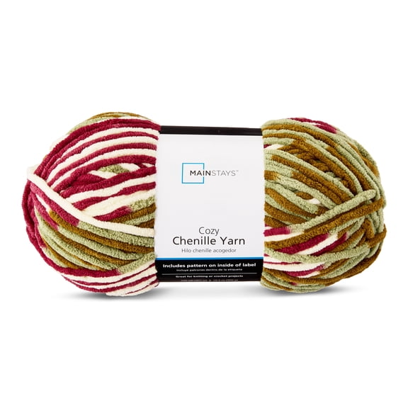 Mainstays Cozy Chenille Yarn, 220 yd, Autumn Roots Multi, 100% Polyester, Bulky