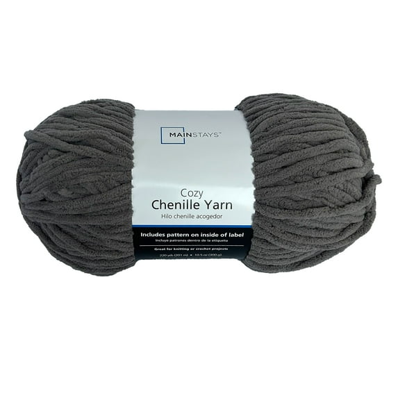 Mainstays Cozy Chenille Yarn, 220 yd, Charcoal, 100% Polyester, Super Bulky