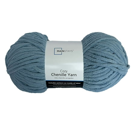 Mainstays Cozy Chenille Yarn, 220 yd, Faded Denim, 100% Polyester, Super Bulky