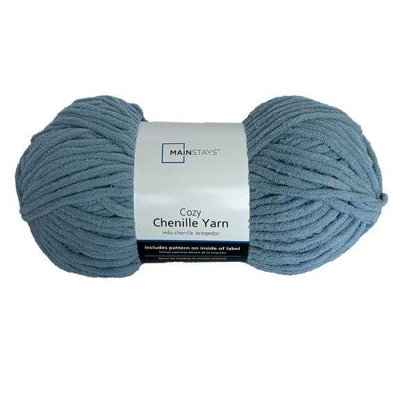 Mainstays Cozy Chenille Yarn, 220 yd, Faded Denim, 100% Polyester, Super Bulky