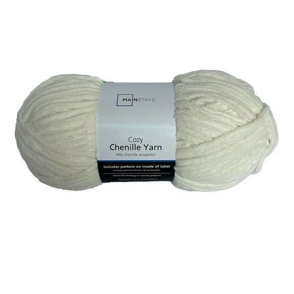 Mainstays Cozy Chenille Yarn, 220 yd, Ivory, 100% Polyester, Super Bulky