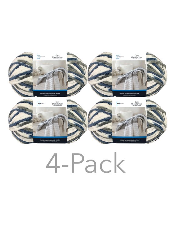 Cozy Chenille Yarn, 220 yd, Multi Blue, 100% Polyester, Super Bulky, Pack of 4