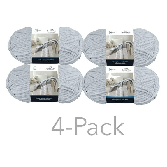 Mainstays Cozy Chenille Yarn, 220 yd, Silver, 100% Polyester, Super Bulky, Pack of 4