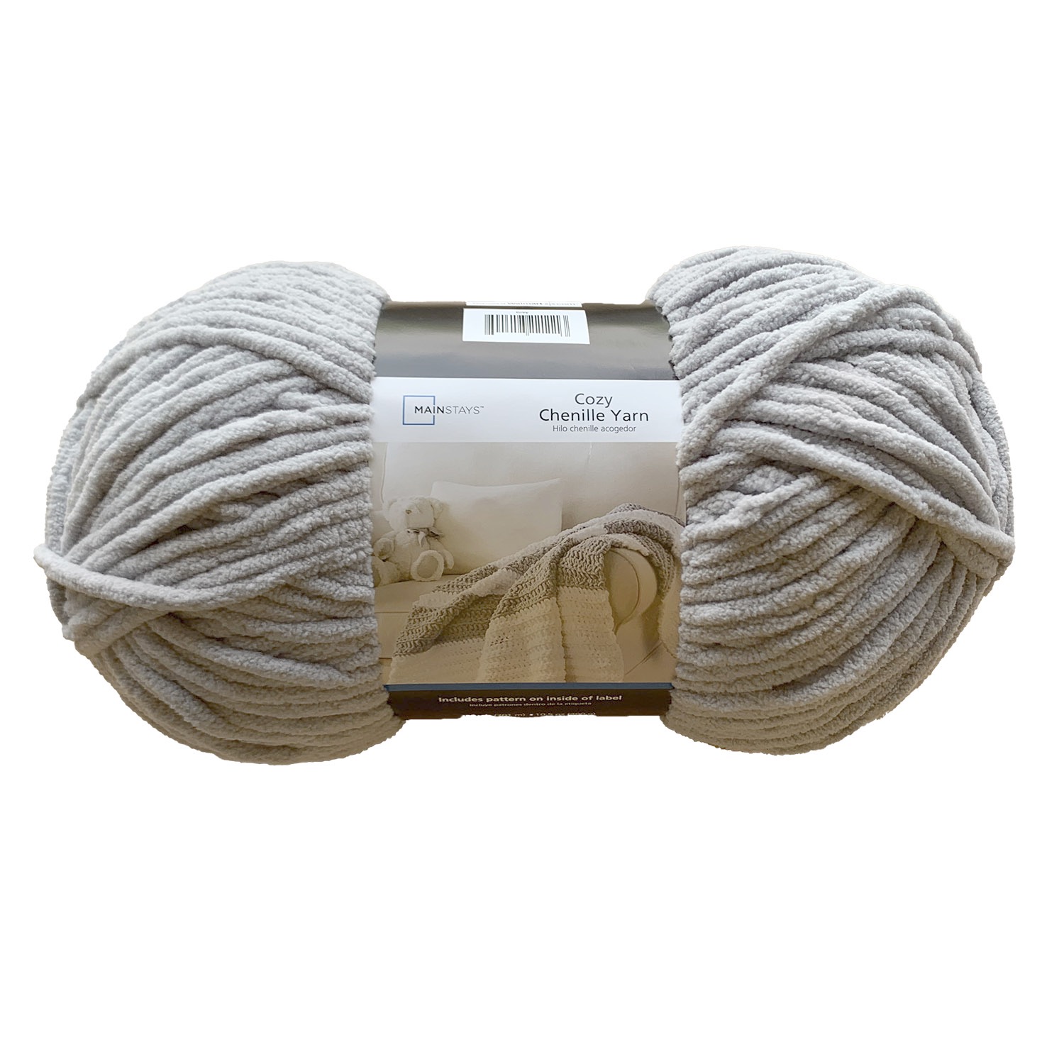 Mainstays Cozy Chenille Yarn, 220 yd, Soft Silver, 100% Polyester, Bulky