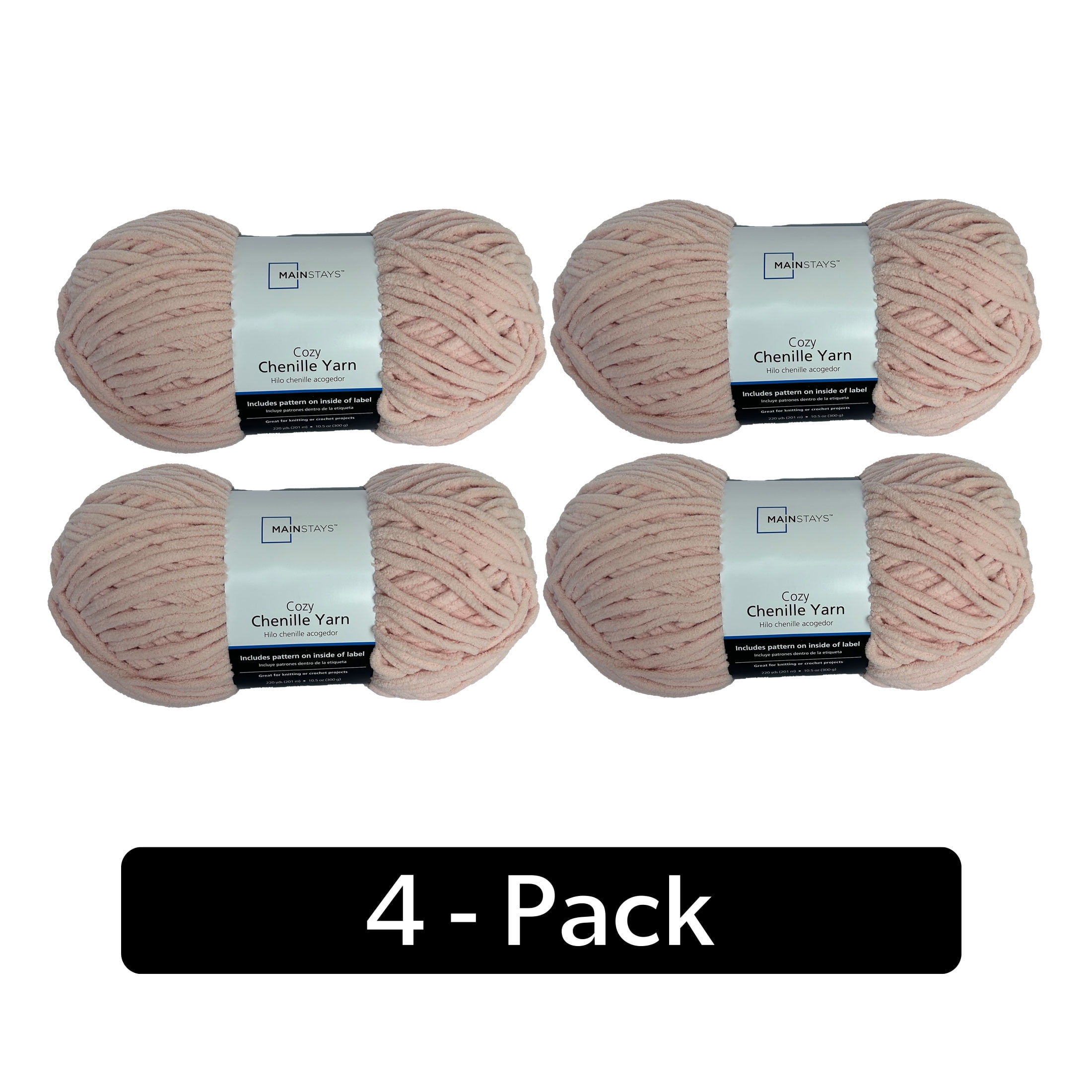 Mainstays Cozy Chenille Yarn 4-Pack, 220 Yds Each, Light Pink, 100