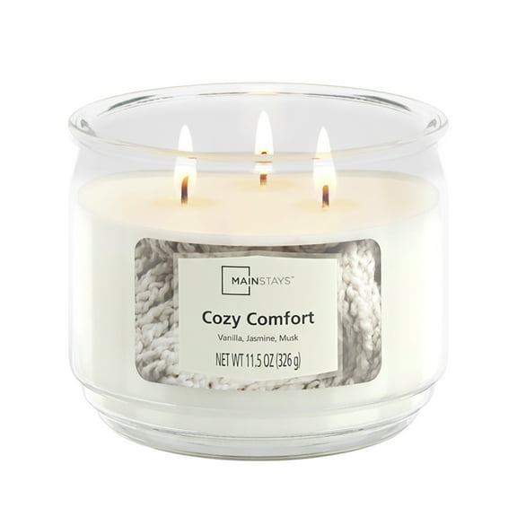 Mainstays 3-Wick Scented Glass Jar Candle, Cozy Comfort, 11.5oz.
