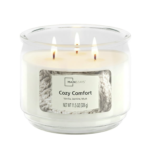 Mainstays 3-Wick Scented Glass Jar Candle, Cozy Comfort, 11.5oz.