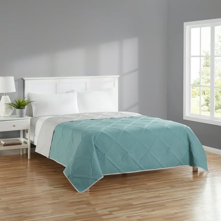 Mainstays Solid Diamond Pinsonic Reversible Quilt, Teal Blue, Full/Queen, Soft Wash Microfiber, All Ages