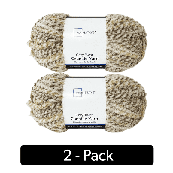 Mainstays Cozy Twist Yarn, 245 yd, Beige Multi, 100% Polyester, Bulky, Pack of 2