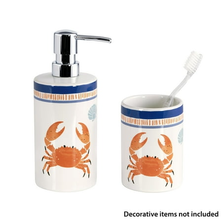 Mainstays Crab Two-piece Ceramic Bath Accessory Set with Soap Pump and Toothbrush Holder, for Adults