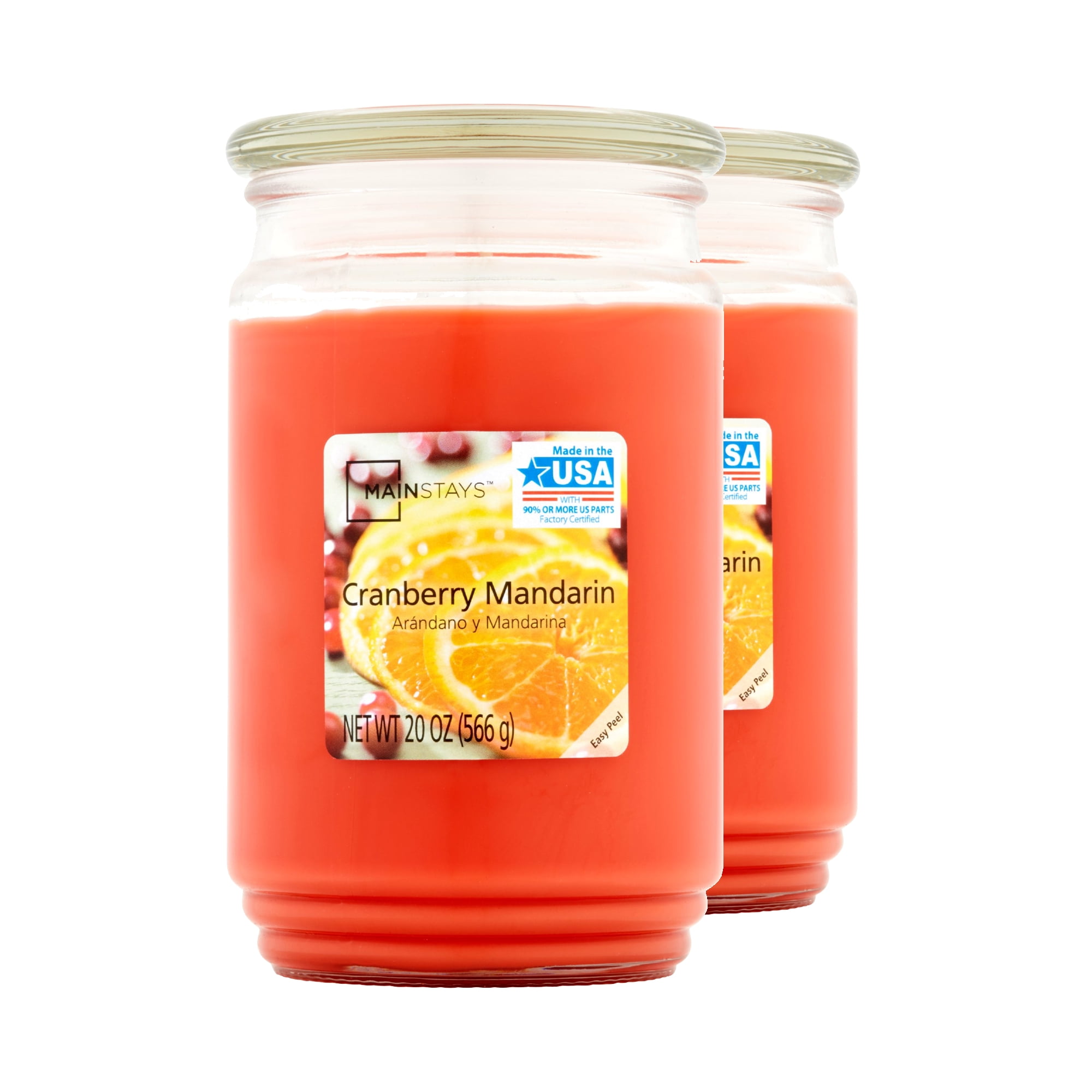 Mainstays Cranberry Mandarin Scented Single-Wick Large Glass Jar Candle, 20 oz., 2-Pack