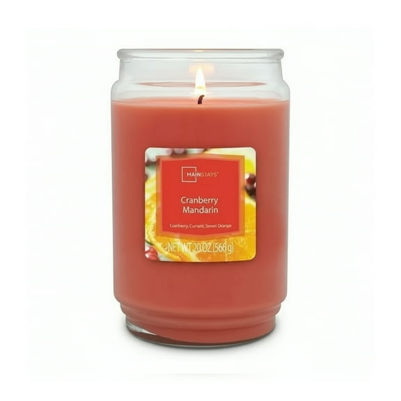 Mainstays Single-Wick Scented Glass Jar Candle, Cranberry Mandarin, 20oz.