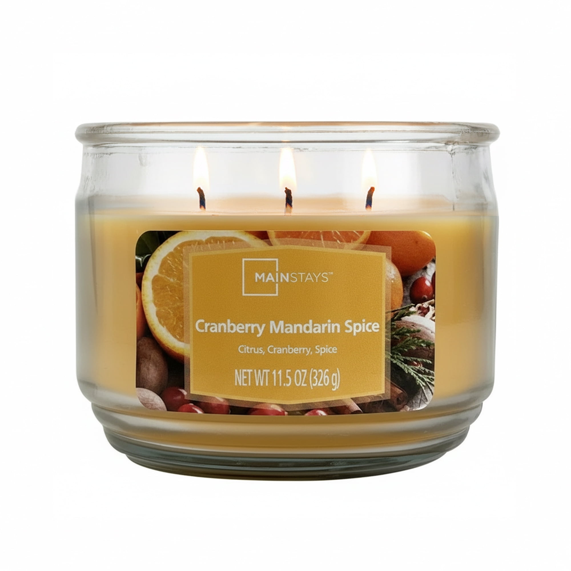 Mainstays 3-Wick Scented Glass Jar Candle, Cranberry Mandarin Spice, 11.5oz.