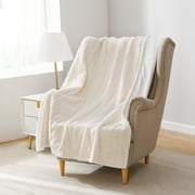 Striped Faux Fur Couch Throw Blanket, Cream, 50 x 60 in