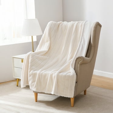 Mainstays Cream Stripe Faux Fur Throw, 50" x 60", Adult/Teen