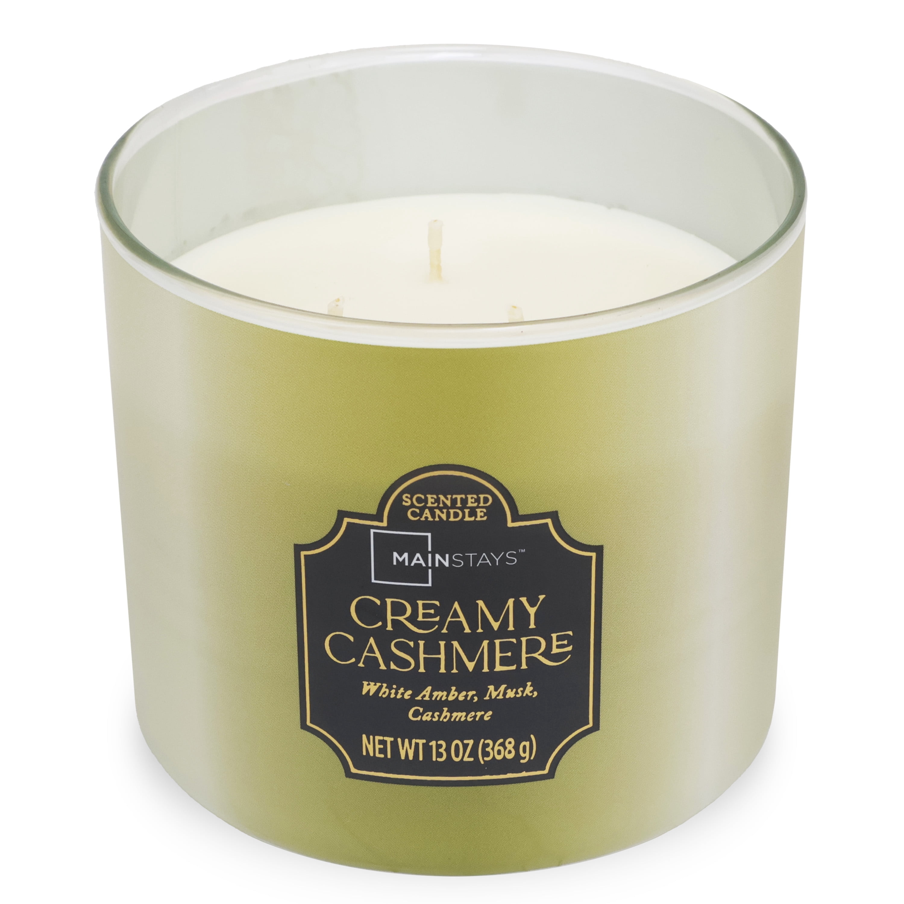 Mainstays 3-Wick Glass Jar Candle with Decorative Wrap, Creamy Cashmere, 13 oz