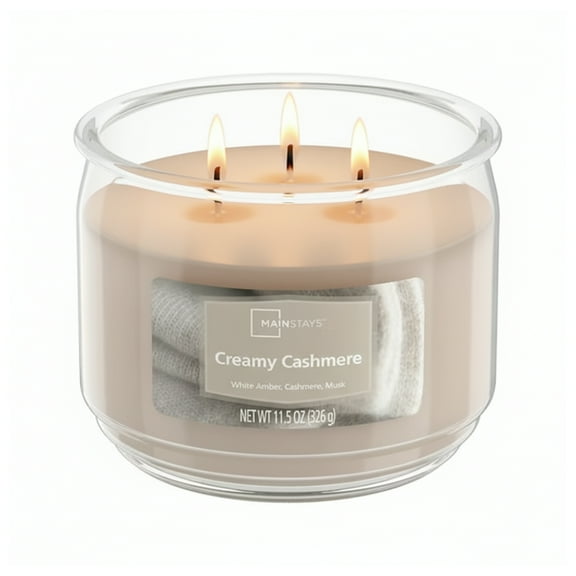 Mainstays 3-Wick Scented Glass Jar Candle, Creamy Cashmere, 11.5oz.