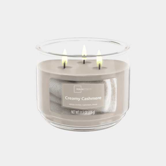 Mainstays 3-Wick Scented Glass Jar Candle, Creamy Cashmere, 11.5oz.