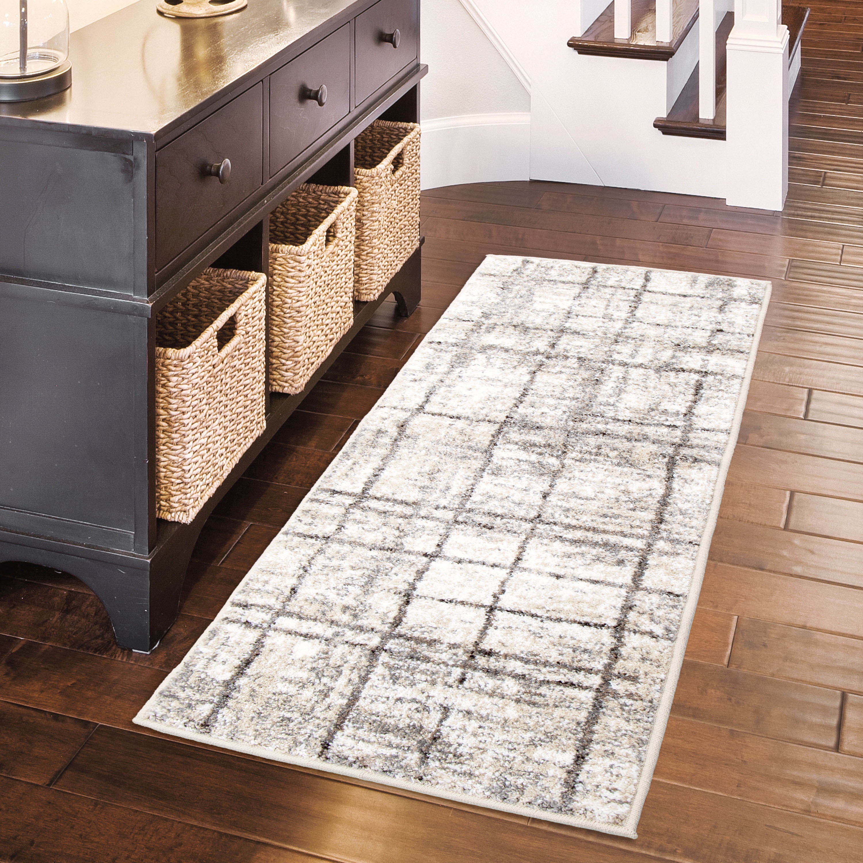 Mainstays Crosshatch Brown Geometric Indoor Runner Rug, 1' 10" x 5'