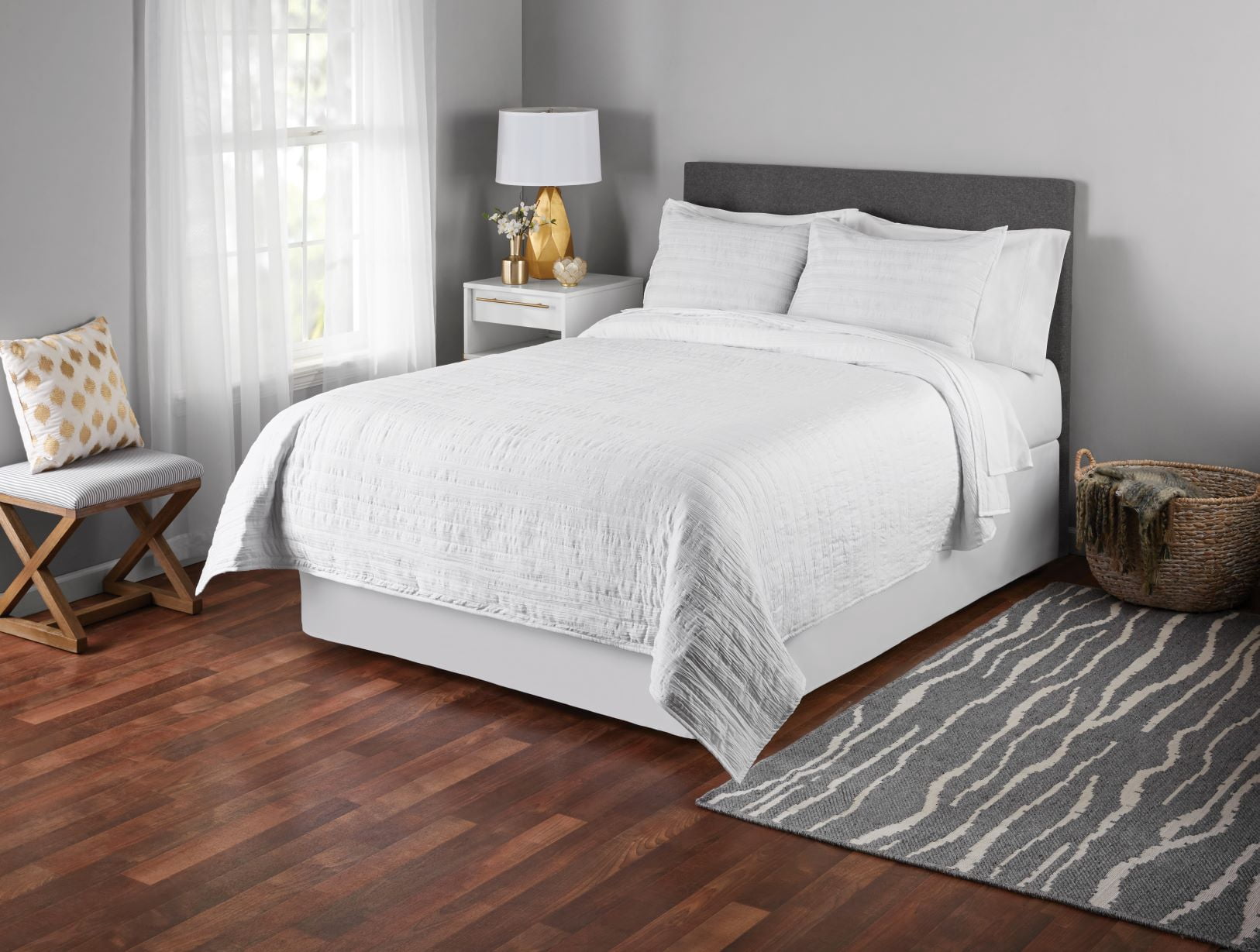 Mainstays White Crushed Textured Quilt, Full/Queen