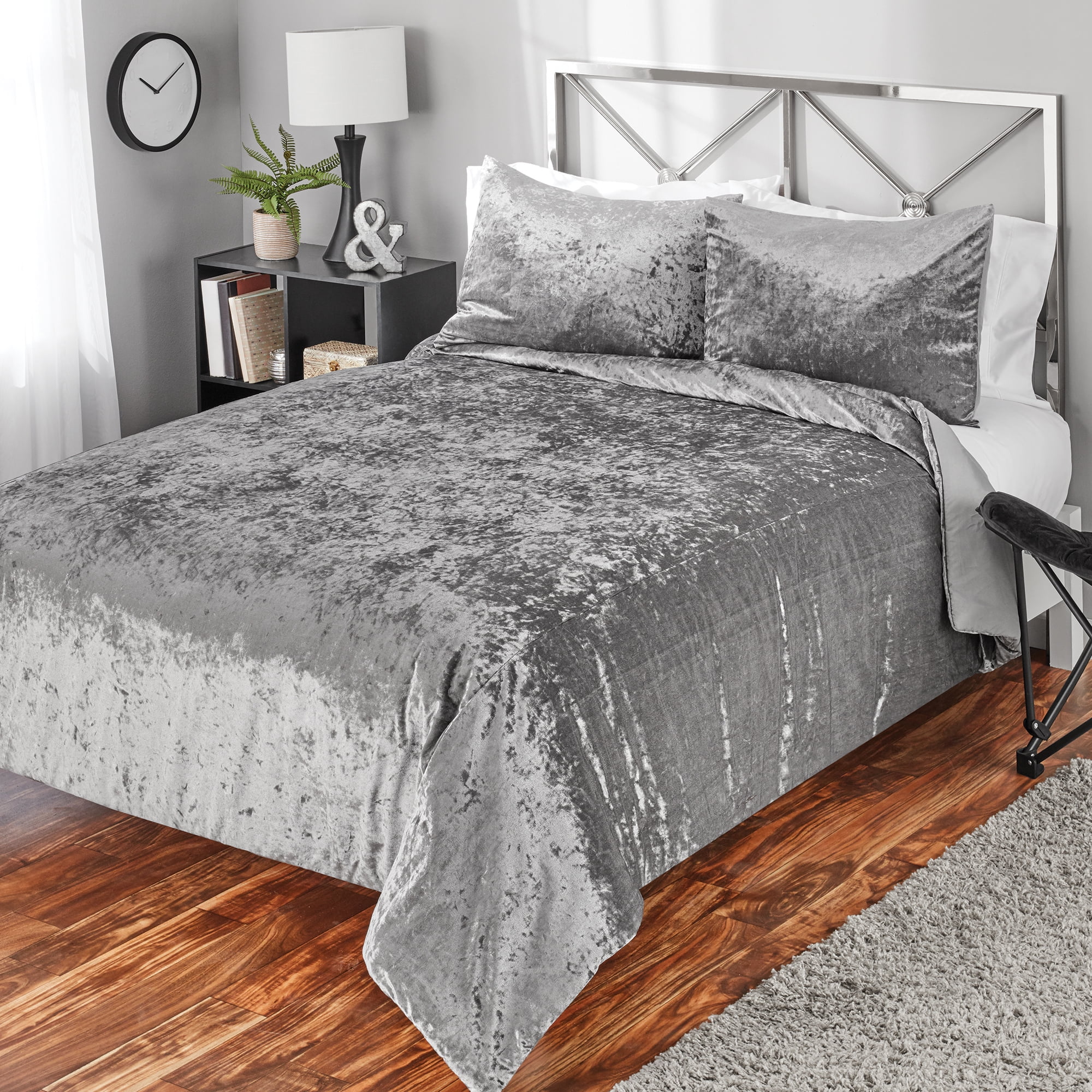 Mainstays Crushed Velvet Full or Queen Comforter Mini Set, 3 Piece