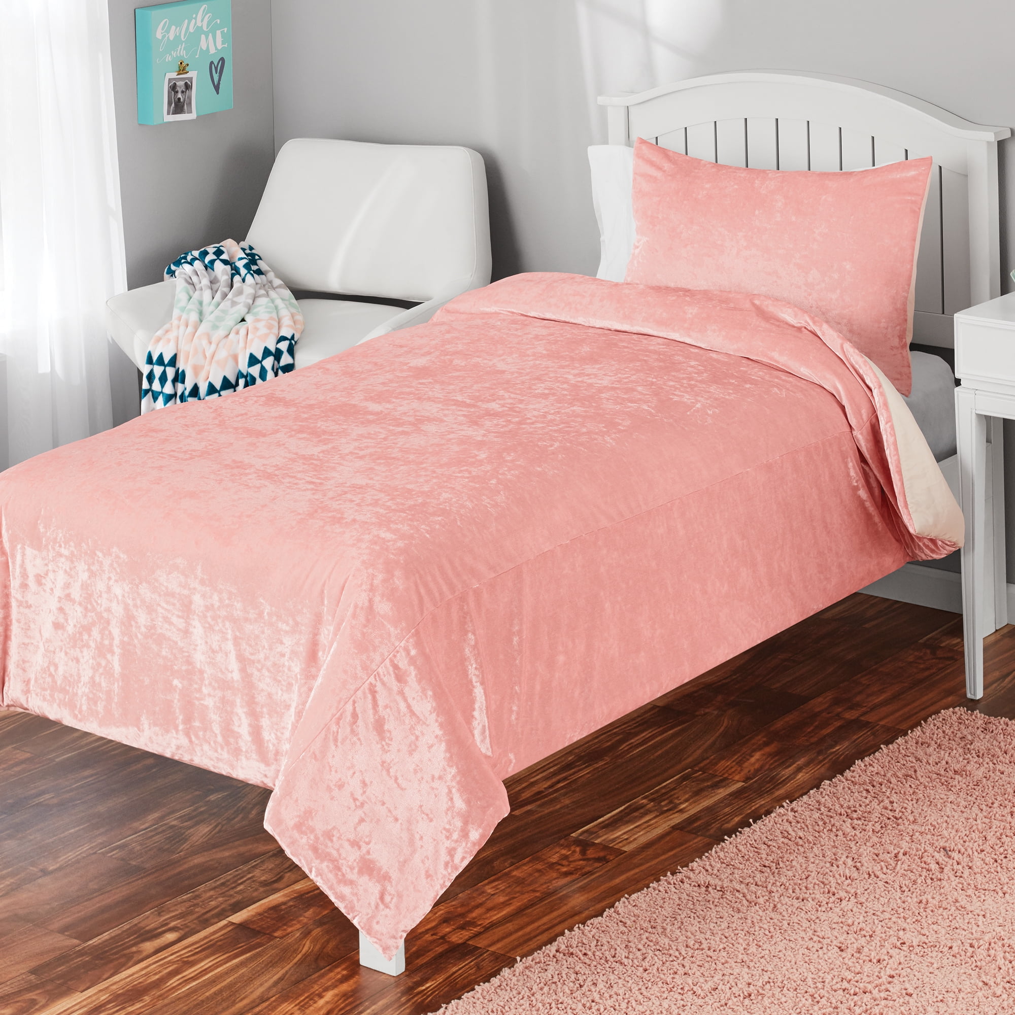 Mainstays Crushed Velvet Twin or Twin XL Comforter Mini Set, 2 Piece