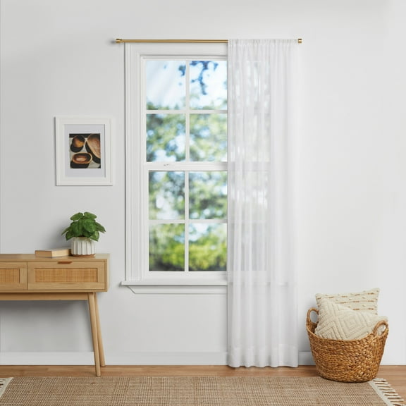 Mainstays Crushed Voile Indoor Single Curtain Panel, White, Polyester, 51"W x 84"L, Adult