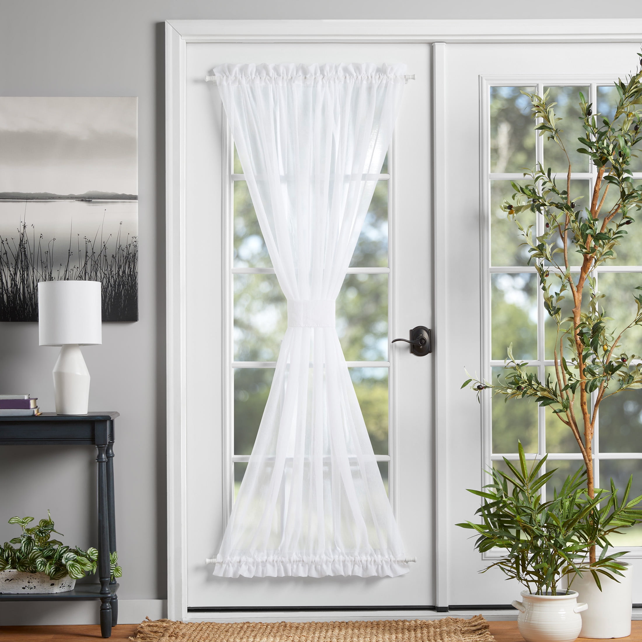 Mainstays Crushed Voile Single Door Curtain Panel, Semi-Sheer, White, 51" W x 72" L