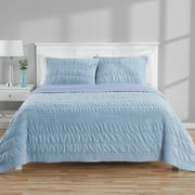Mainstays Full/Queen Quilt - Teal Blue Velvet - Zig Zag Stripe, Reversible Bedding