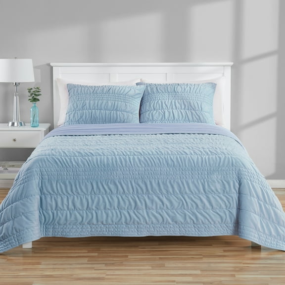 Mainstays Full/Queen Quilt - Teal Blue Velvet - Zig Zag Stripe, Reversible Bedding