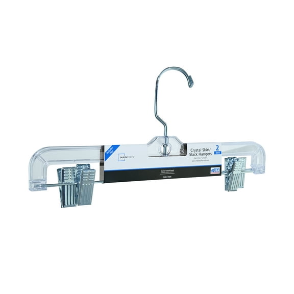 Mainstays Crystal Skirt/Slack Plastic Hanger with Swivel Hook, Clear, 2-Pack