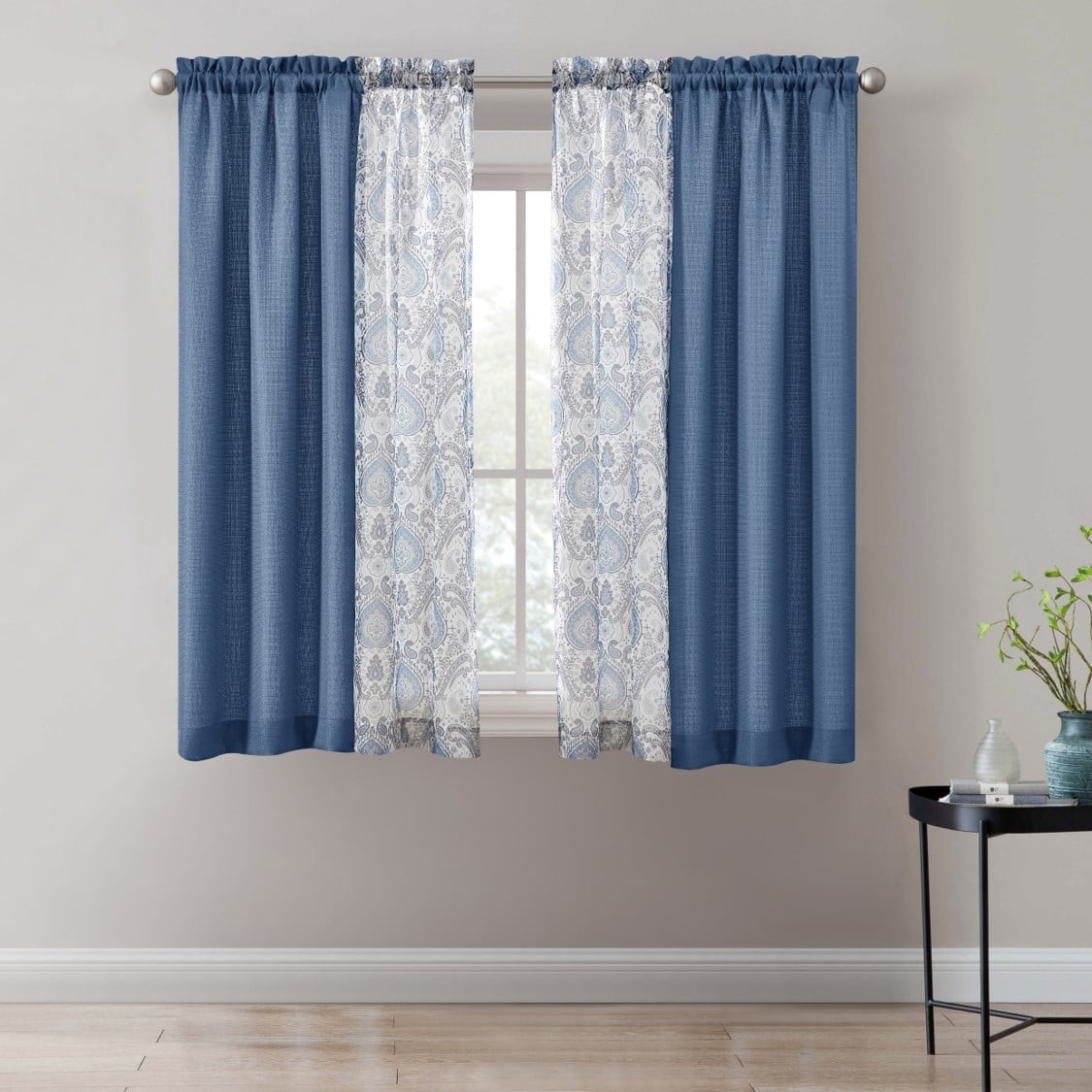 Mainstays Curtain and Sheers Set, 4 Panels, Blue, 27.5" W x 63” L