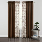 Mainstays Curtain and Sheers Set, 4 Panels, Brown, 27.5 in W x 84 in L