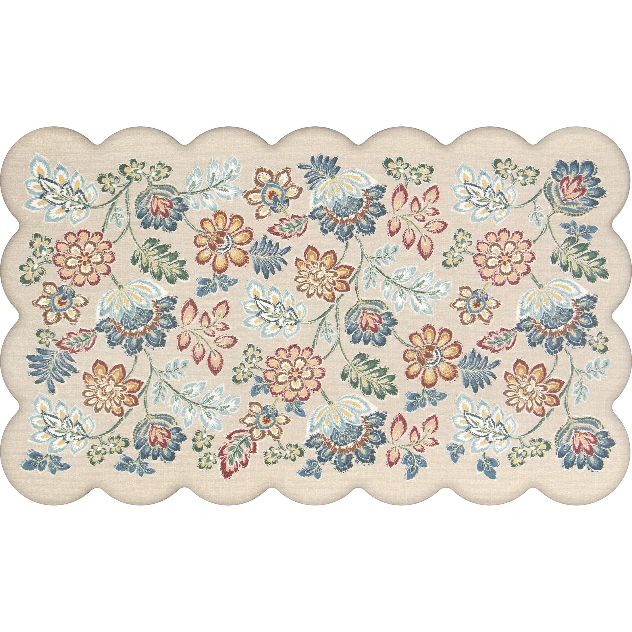 Mainstays Jacobean Scalloped Edge 18 in x 30 in Anti-Fatigue Kitchen Mat, Beige