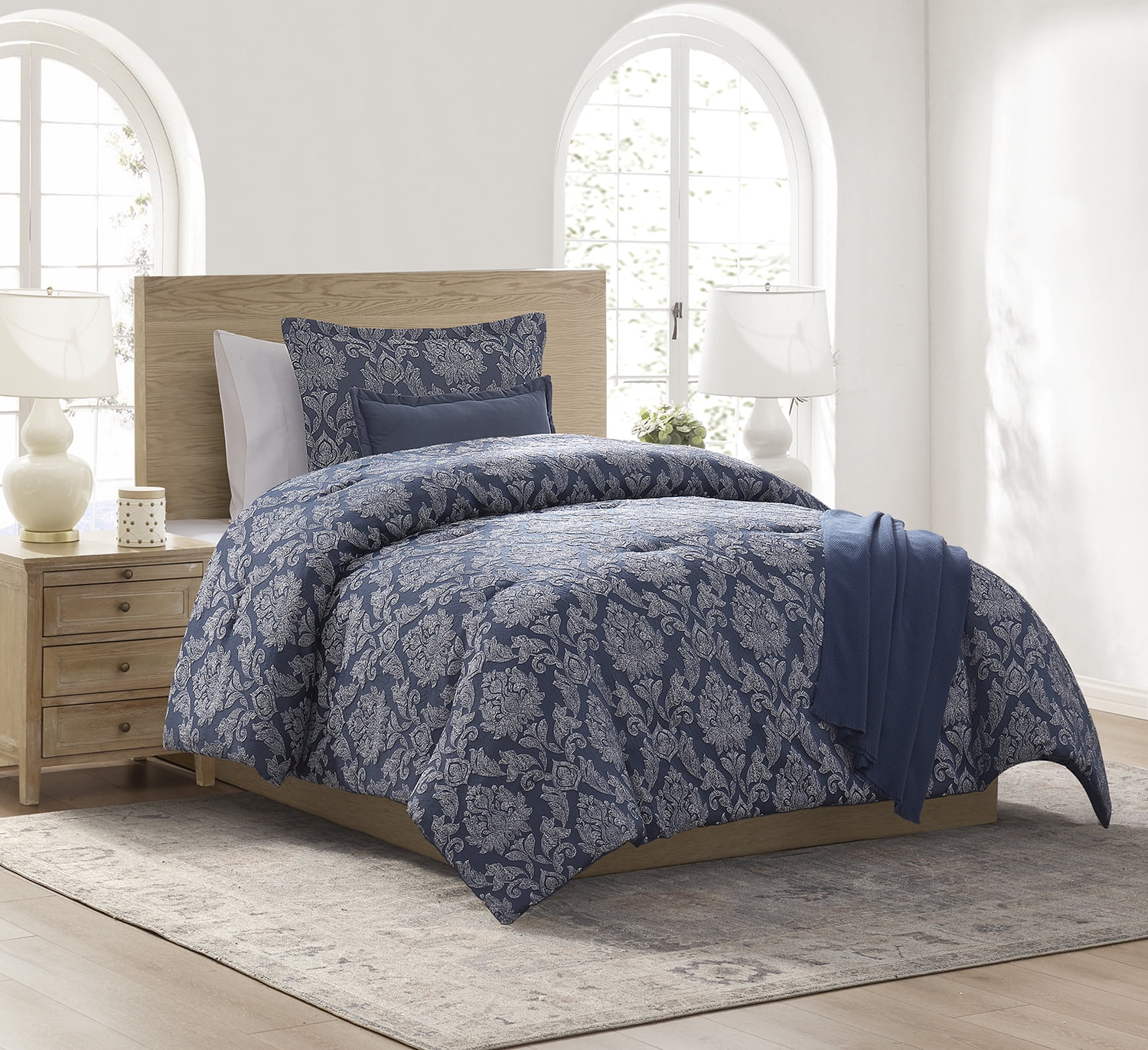 Mainstays Damask 4-Piece Blue Jacquard Comforter Set, Twin/Twin XL