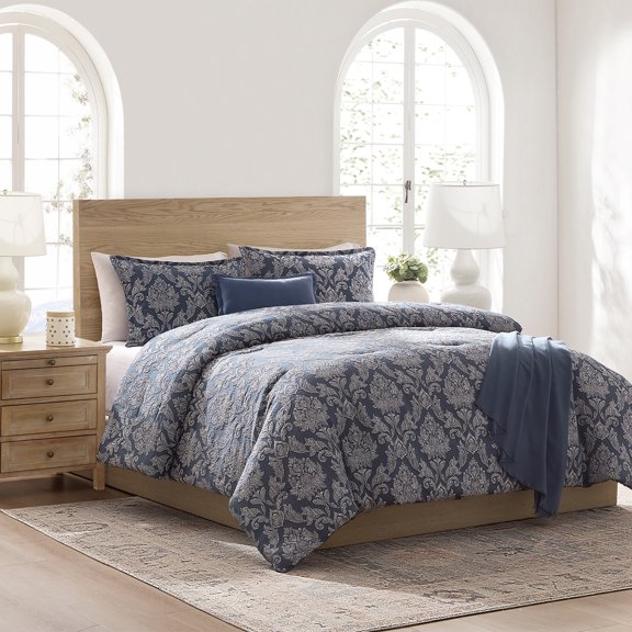 Mainstays Damask 5-Piece Blue Jacquard Comforter Set, King