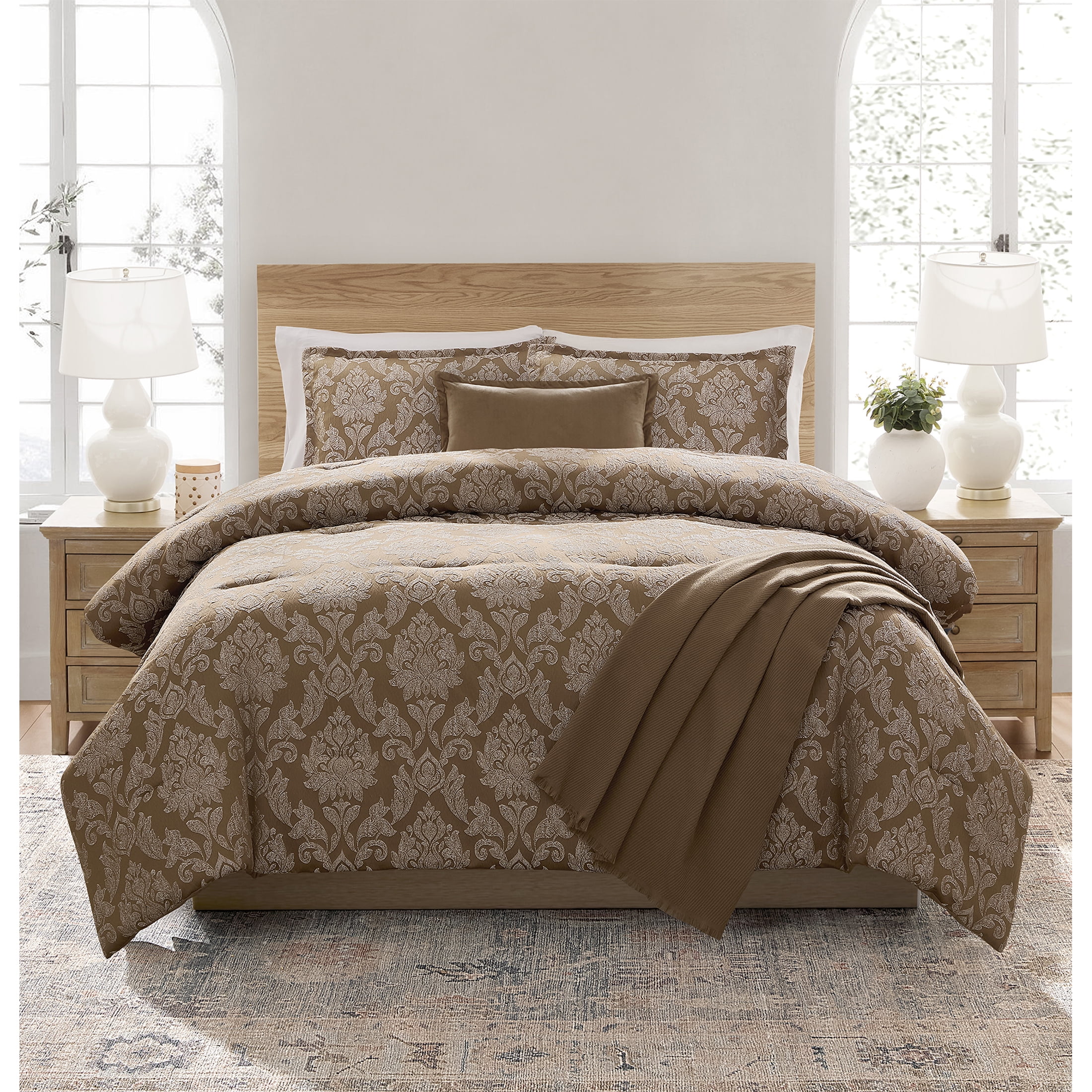 Mainstays Damask 5-Piece Brown Jacquard Comforter Set, King