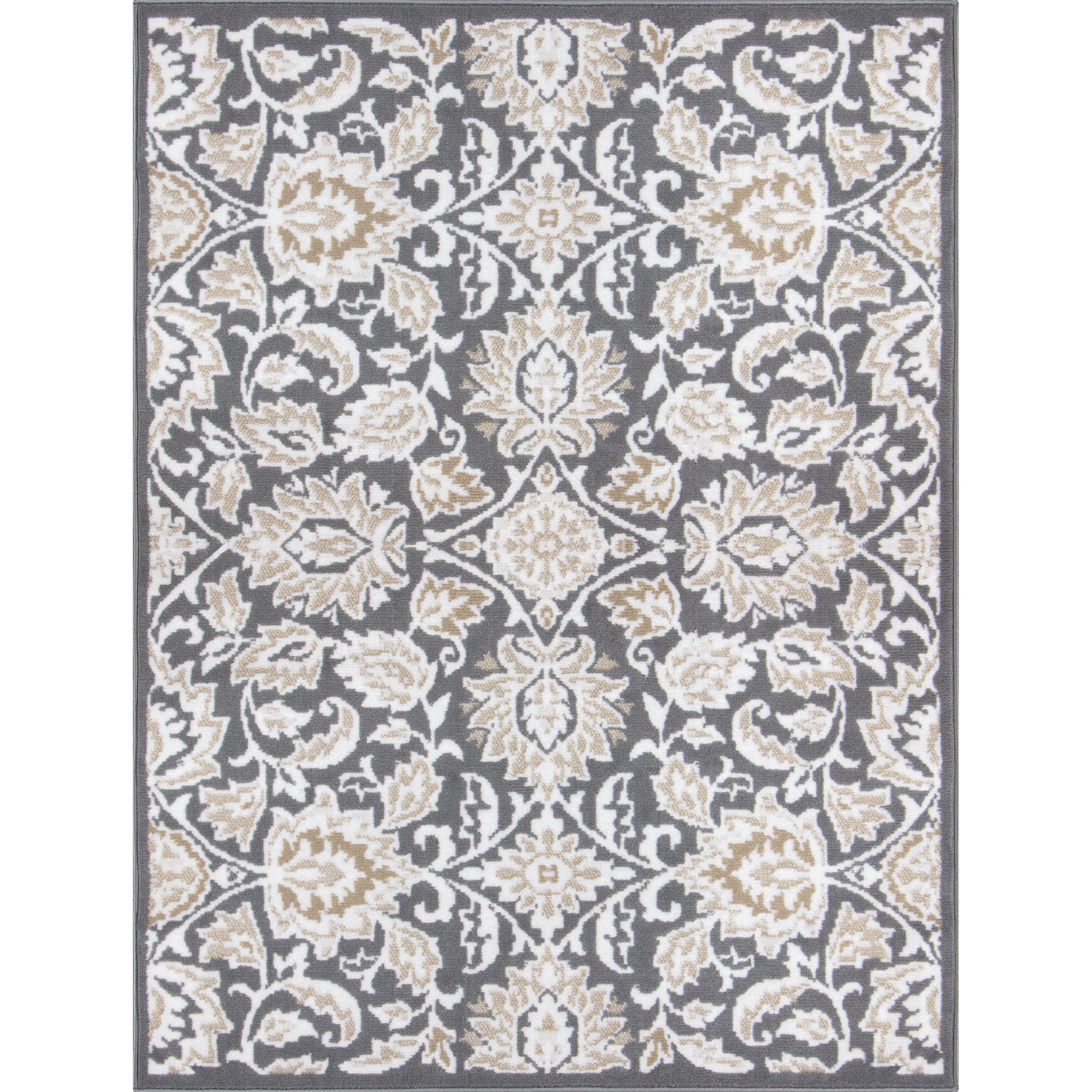 Mainstays Damask Charcoal, Indoor Area Rug, 4'11" x 6'6"