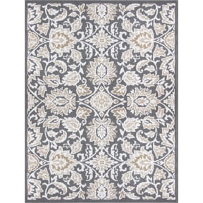 Mainstays Damask Charcoal, Indoor Area Rug, 4'11" x 6'6"