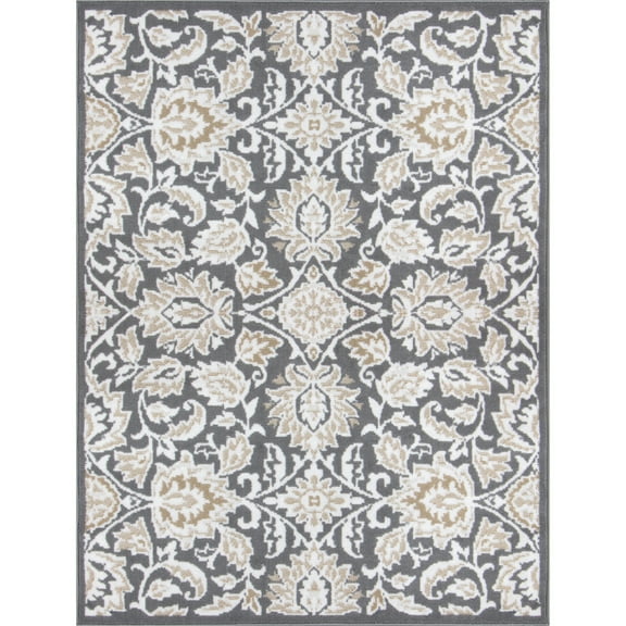 Mainstays Damask Charcoal, Indoor Area Rug, 4'11" x 6'6"