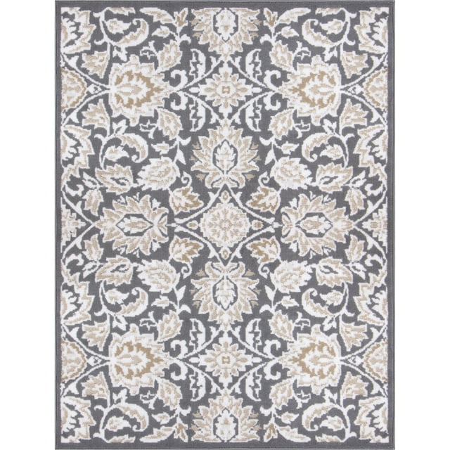 Demask Rugs Mainstays Damask Charcoal, Indoor Area Rug, 4'11
