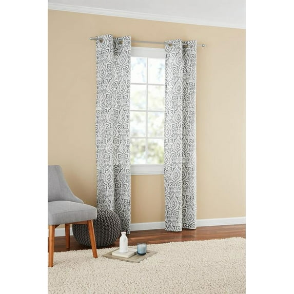 Mainstays Damask Window Curtain Panel Pair, 60" x 84", Gray