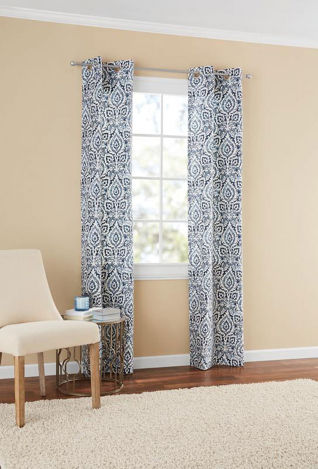 Mainstays Damask Window Curtain Panel Pair, 60" x 84", Indigo