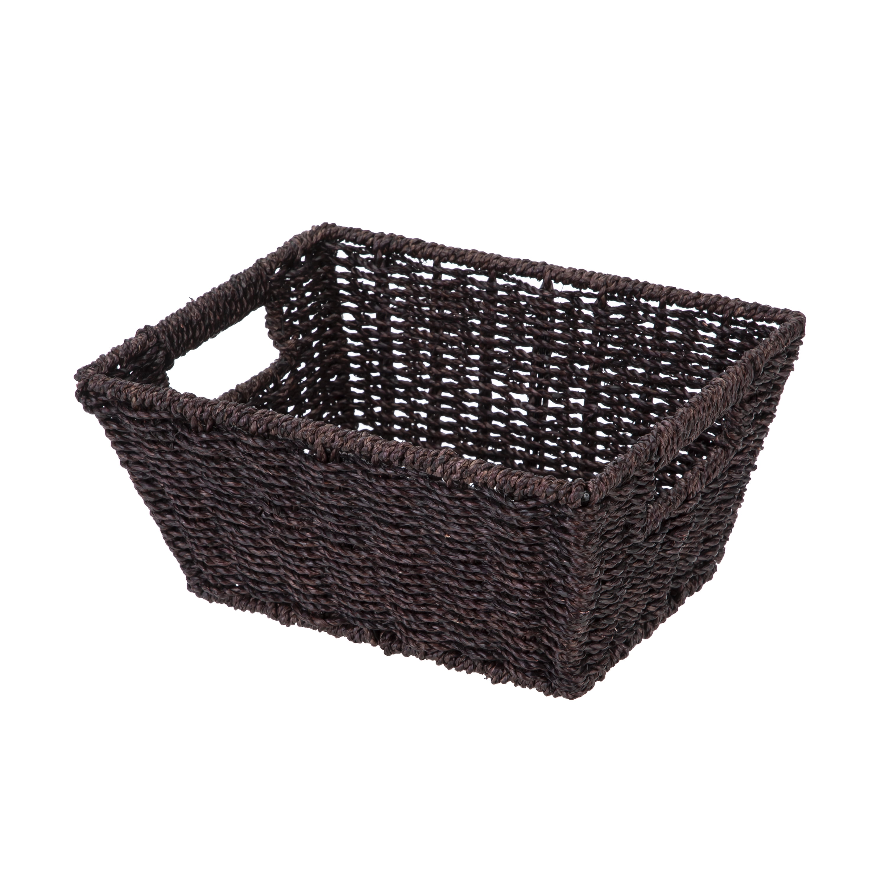 Mainstays Dark Brown Handwoven Seagrass Basket, Rectangle