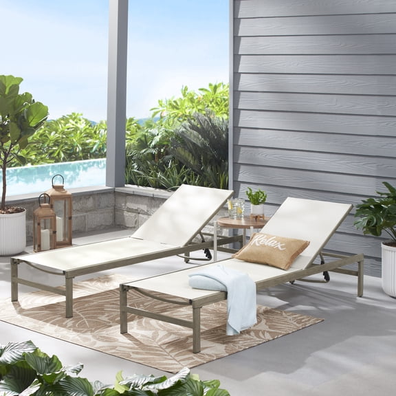 Mainstays Dashwood 2-Pack Outdoor Sling Chaise Lounger, Cream