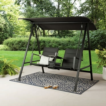 Mainstays Dashwood 2-Seat Steel Canopy Porch Swing with Oversized Sling Seats, Black